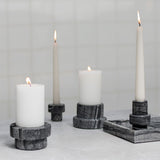 MARBLE bloklysestage, tall, Black / Grey