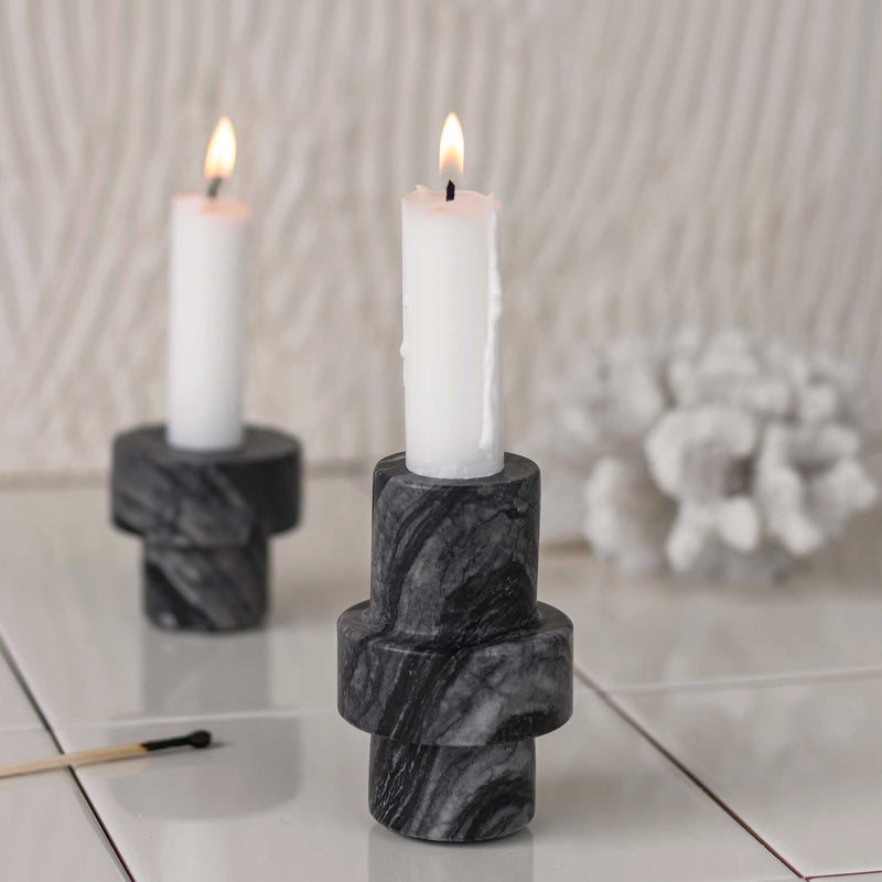 MARBLE lysestage, large, Black / Grey